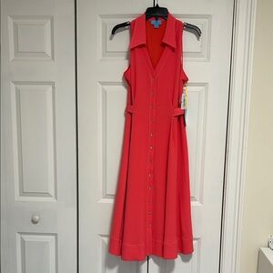 NWT CeCe Coral Sleeveless Button-Front Midi Dress